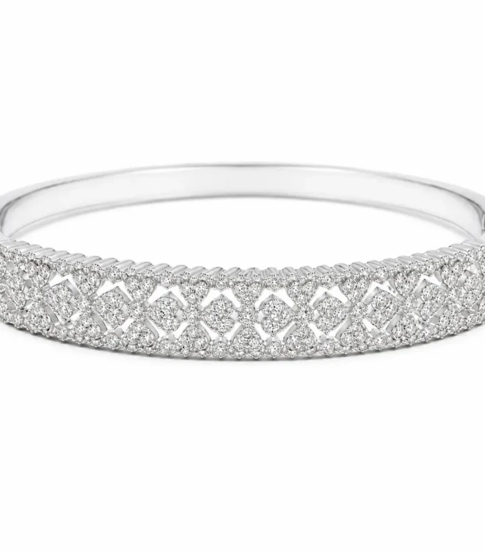Elegant silver crystal bracelet with intricate lattice design and sparkling stone detailing for women.