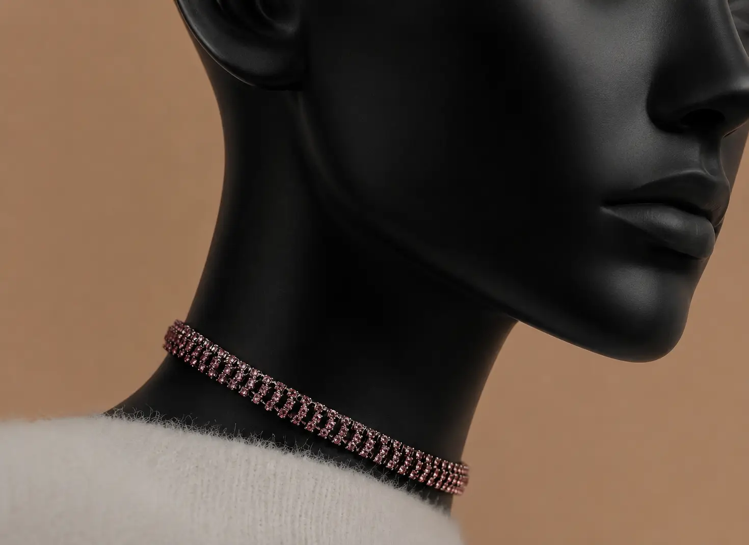 Elegant silver choker necklace on black mannequin with luxury artificial jewelry styling for women in Pakistan